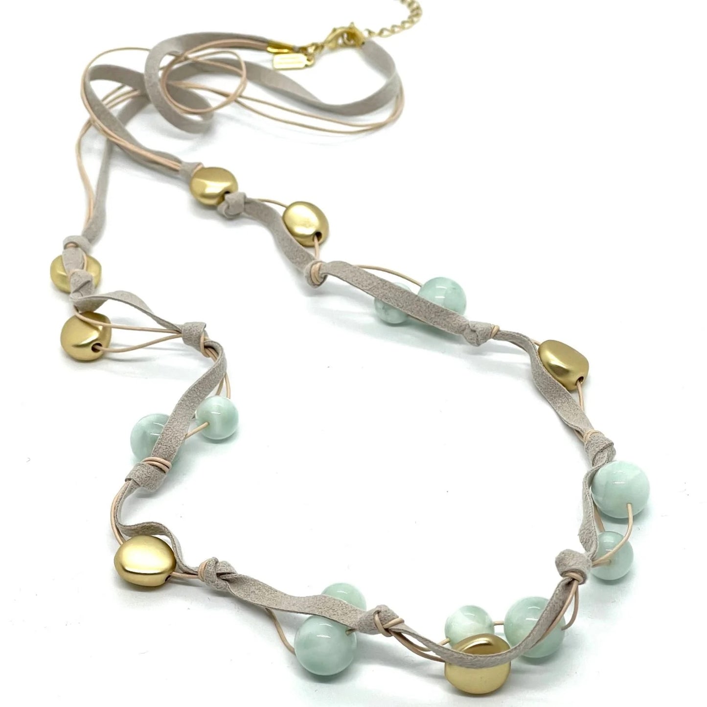 Angelite and Gold Bead Leather