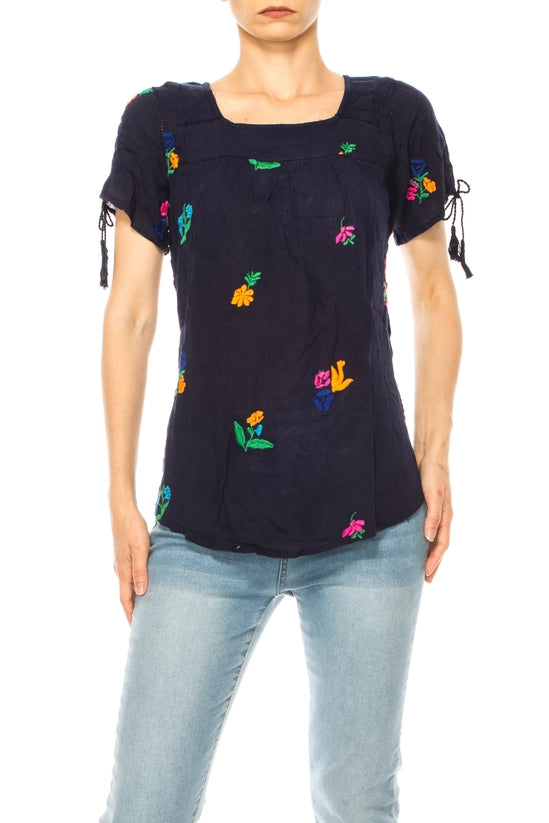 Navy Top with Flowers