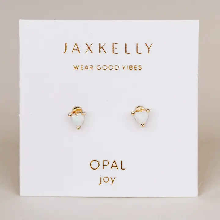 Earring - Wht Opal Heart Gold