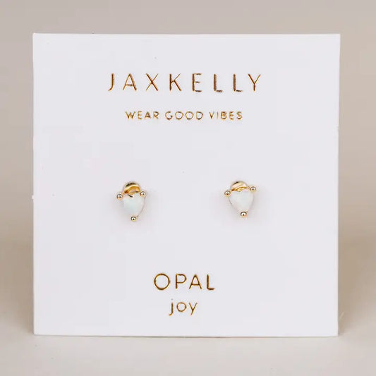 Earring - Wht Opal Heart Gold