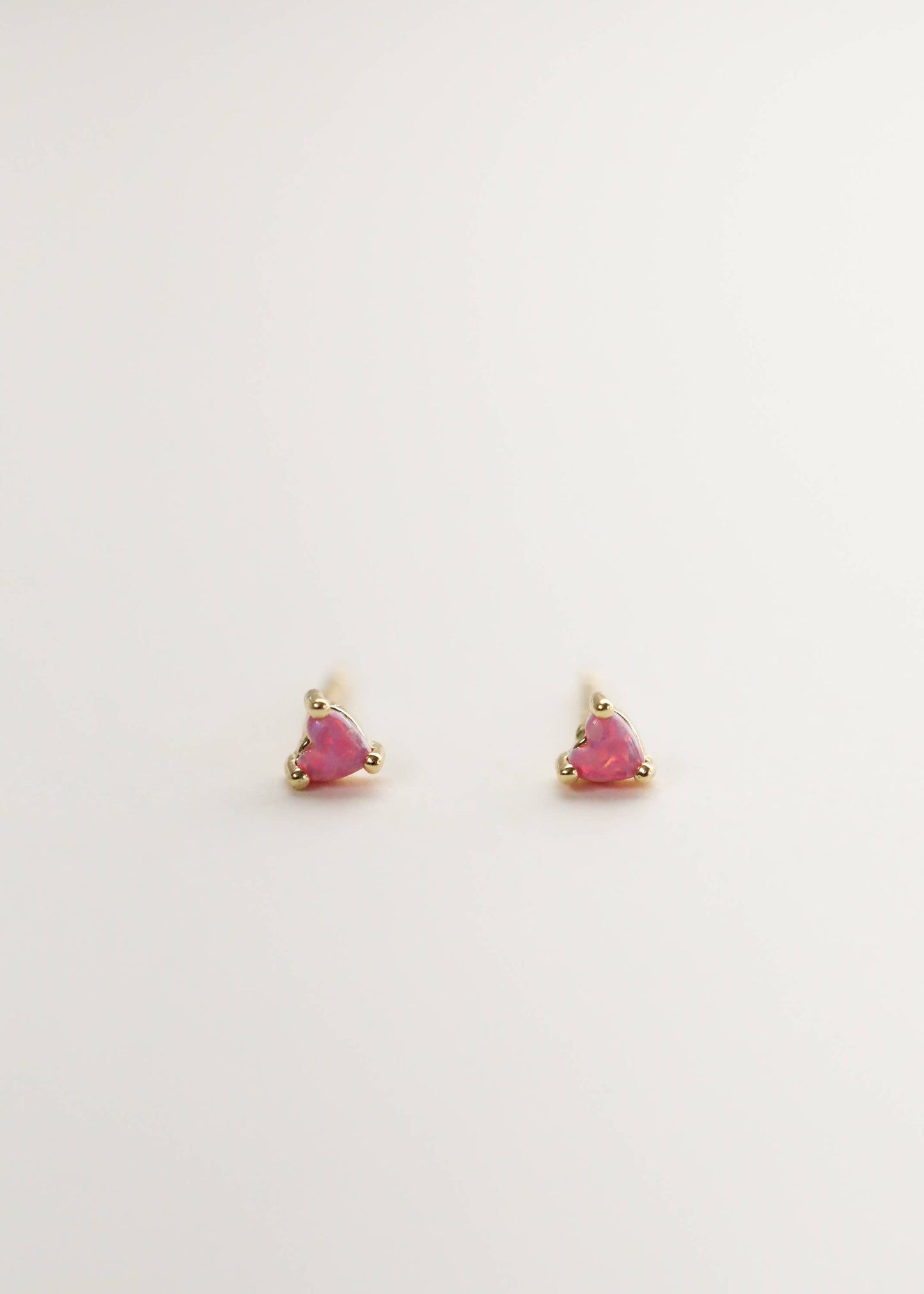 Earring - Pink Opal Heart Gold