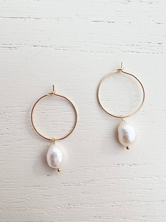 Pearl Hoops  Gold