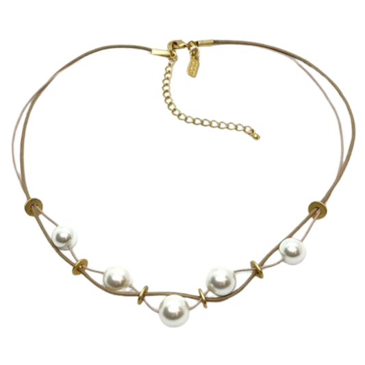 Pearl and Gold Disk Necklace
