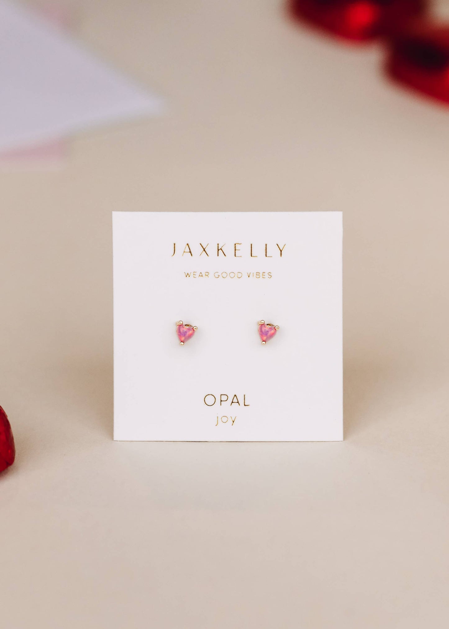 Earring - Pink Opal Heart Gold