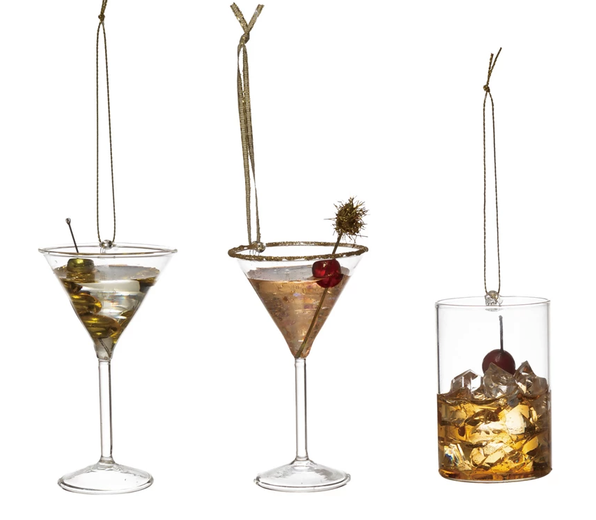 Glass Cocktail Ornament 3"