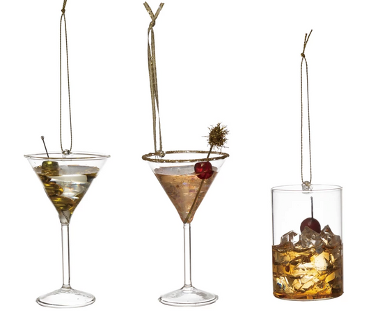 Glass Cocktail Ornament 3"