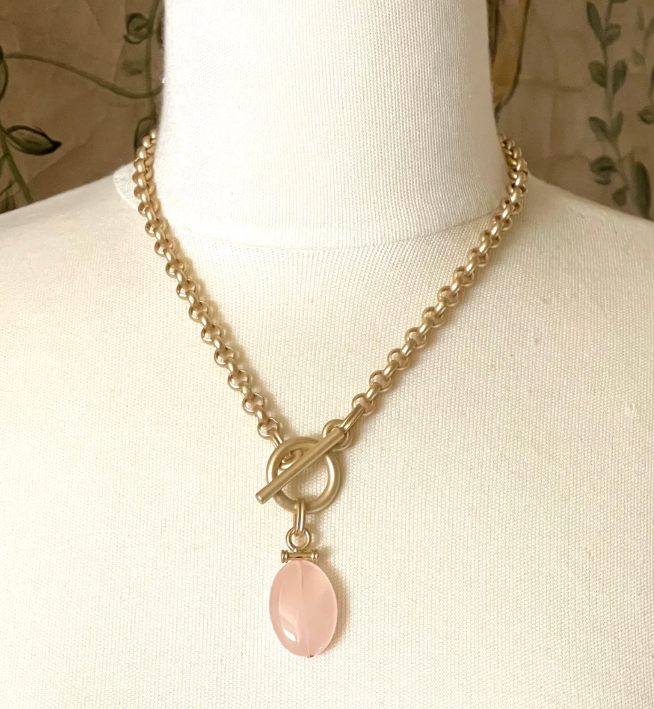 Rose Quartz Gold Chain Necklace