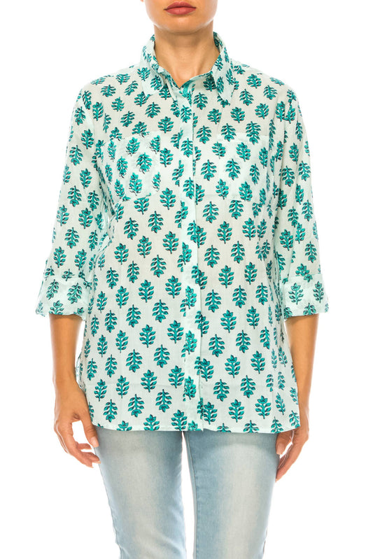 Blue Leaves Floral Shirt